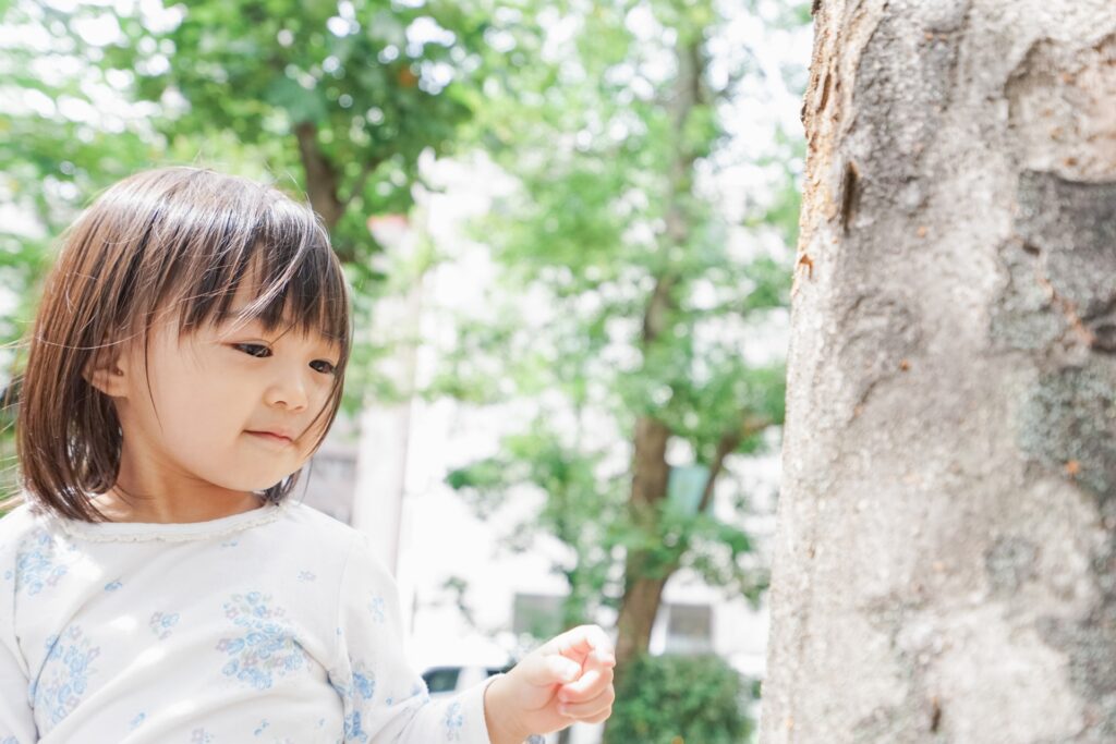 木登りしようとする子供